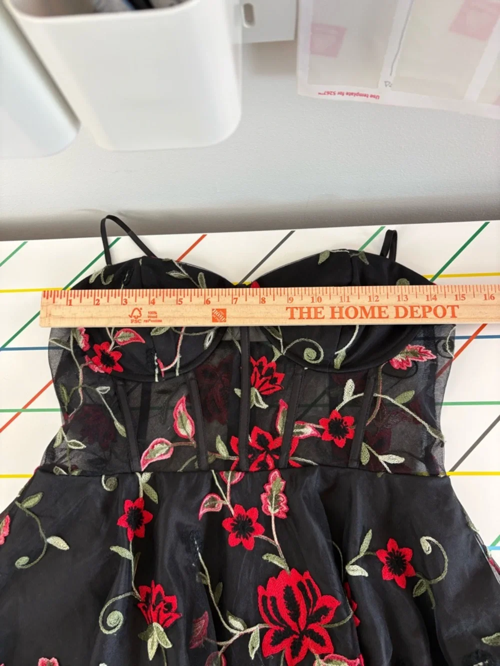 B. Darlin Black Mesh Dress w/ Red Floral Embroidery & Corset Top sz 9/10 fairy - Picture 11 of 13